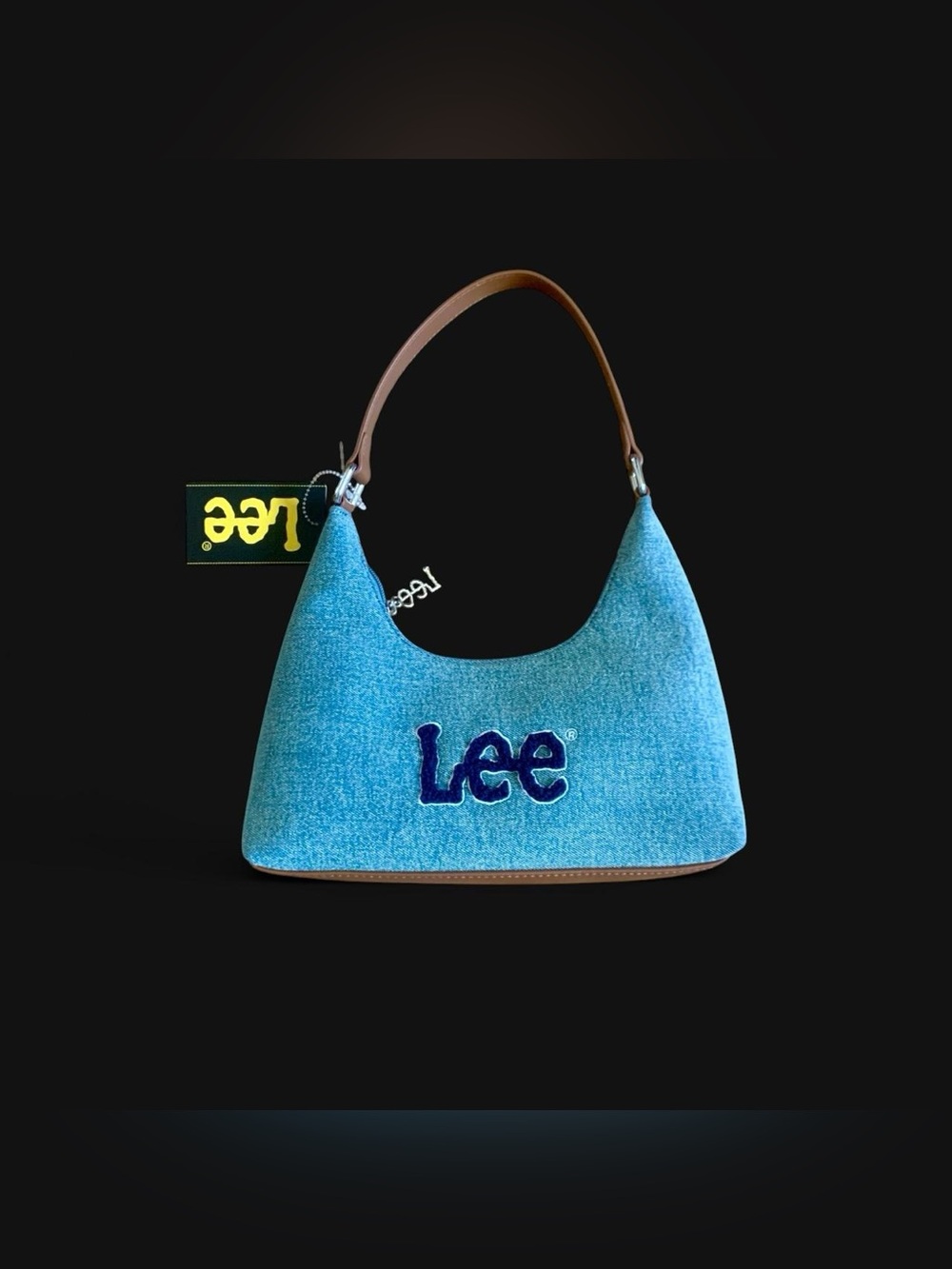 Lee Light Blue Denim Shoulder Bag with Brown Strap